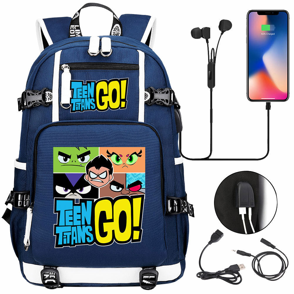 Teen Titans Go USB Charging Backpack School NoteBook Laptop Travel Bags