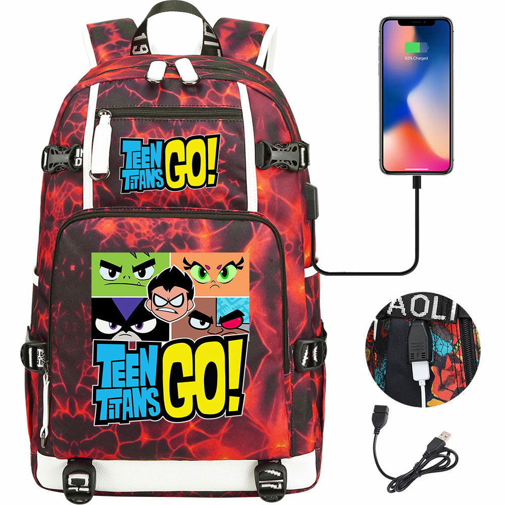 Teen Titans Go USB Charging Backpack School NoteBook Laptop Travel Bags