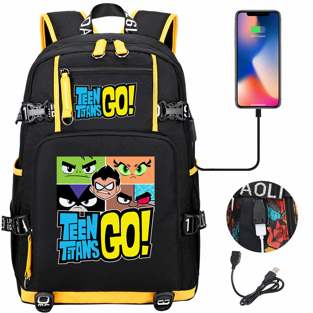 Teen Titans Go USB Charging Backpack School NoteBook Laptop Travel Bags