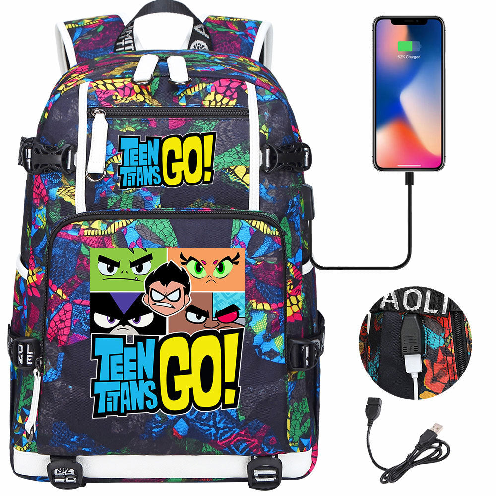 Teen Titans Go USB Charging Backpack School NoteBook Laptop Travel Bags