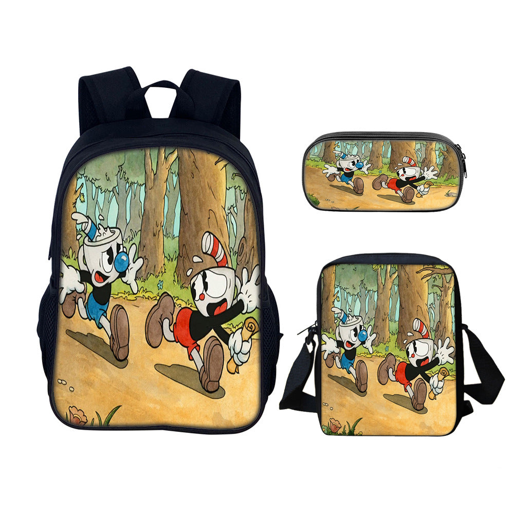 Cuphead Schoolbag Backpack Lunch Bag Pencil Case 3pcs Set Gift for Kids Students