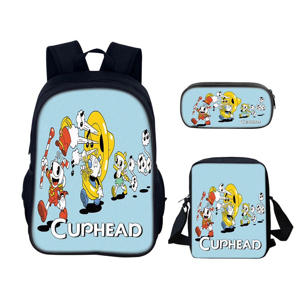 Cuphead Schoolbag Backpack Lunch Bag Pencil Case 3pcs Set Gift for Kids Students