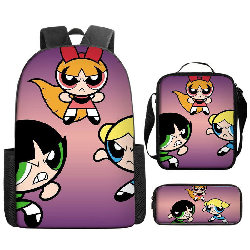 The Powerpuff Girls Schoolbag Backpack Lunch Bag Pencil Case 3pcs Set Gift for Kids Students