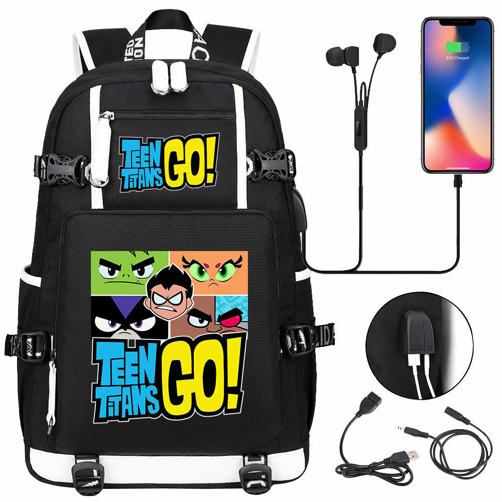 Teen Titans Go USB Charging Backpack School NoteBook Laptop Travel Bags