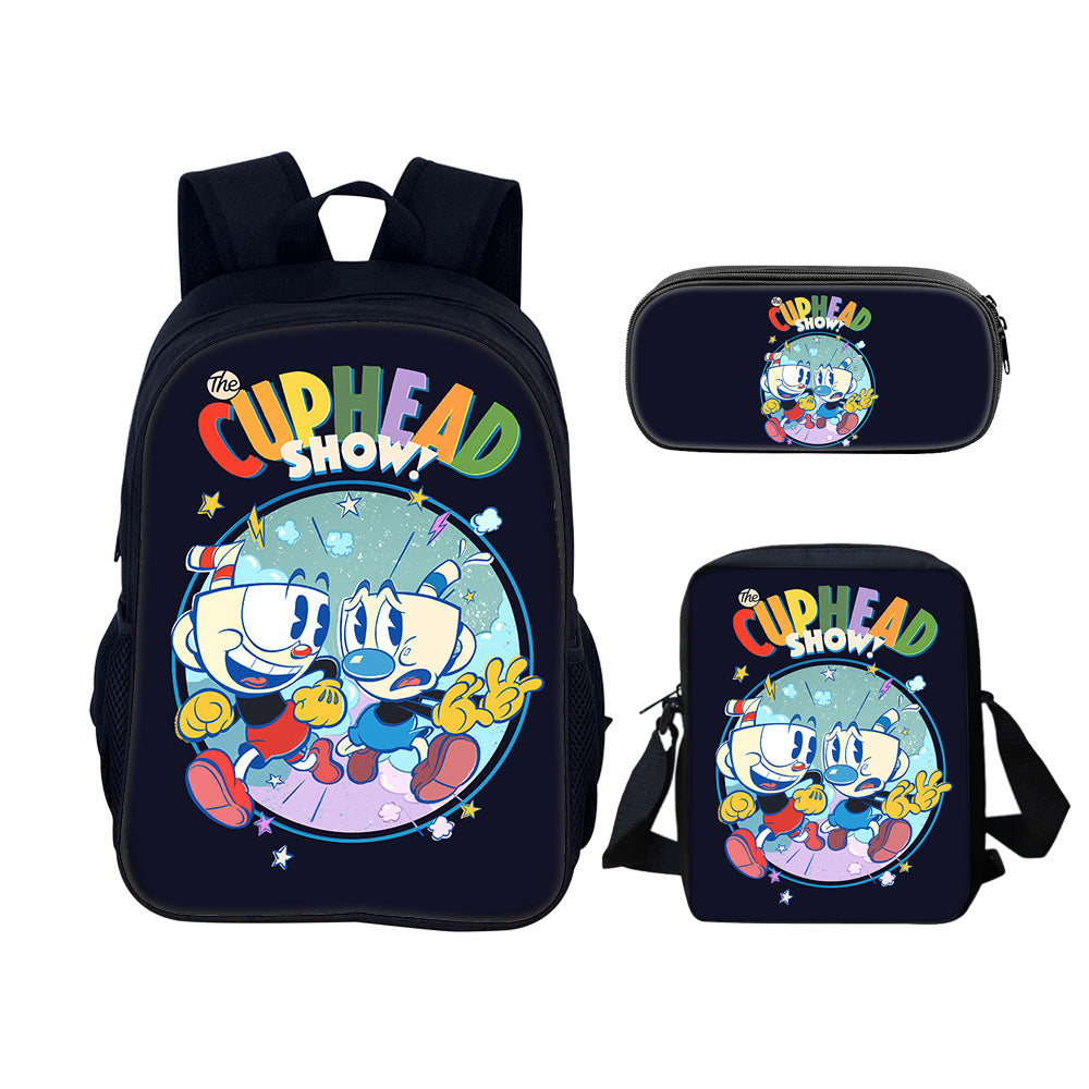 Cuphead Schoolbag Backpack Lunch Bag Pencil Case 3pcs Set Gift for Kids Students