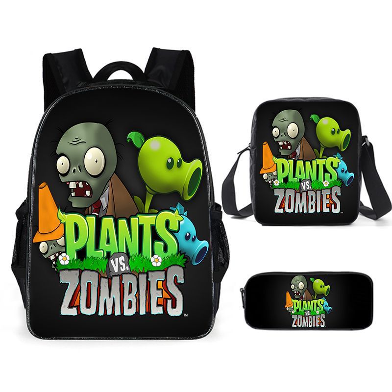 Plants vs Zombies Schoolbag Backpack Lunch Bag Pencil Case 3pcs Set Gift for Kids Students