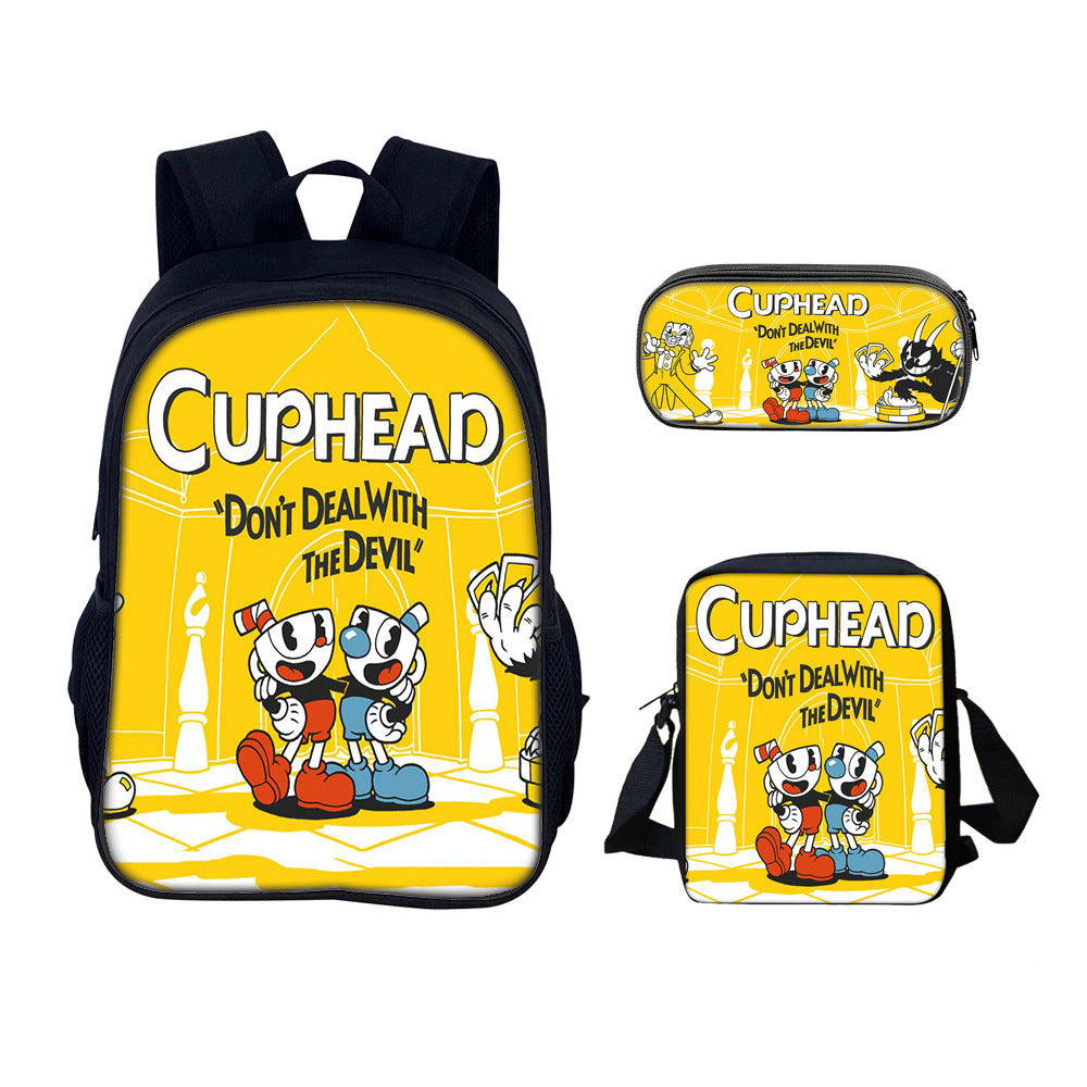 Cuphead Schoolbag Backpack Lunch Bag Pencil Case 3pcs Set Gift for Kids Students