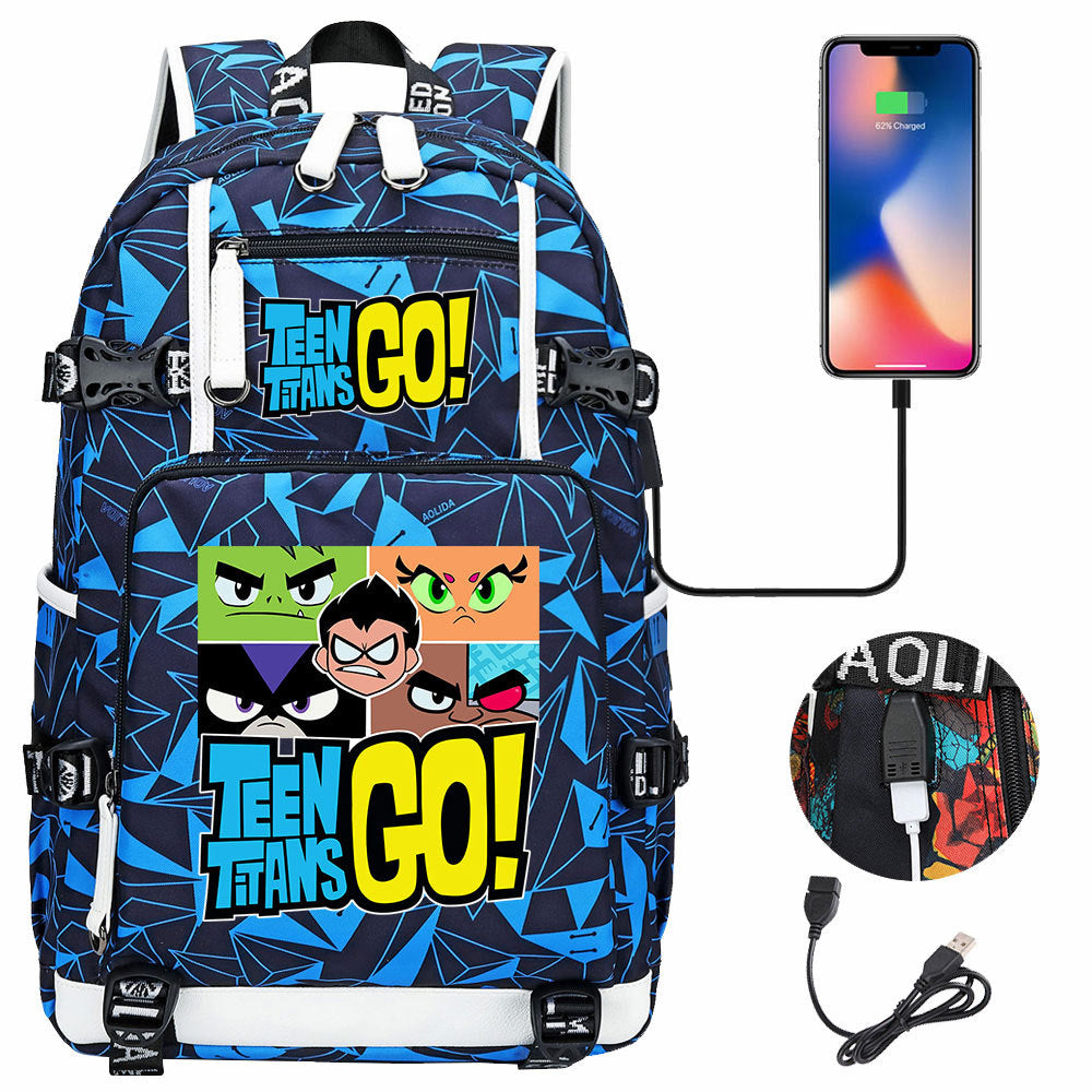 Teen Titans Go USB Charging Backpack School NoteBook Laptop Travel Bags