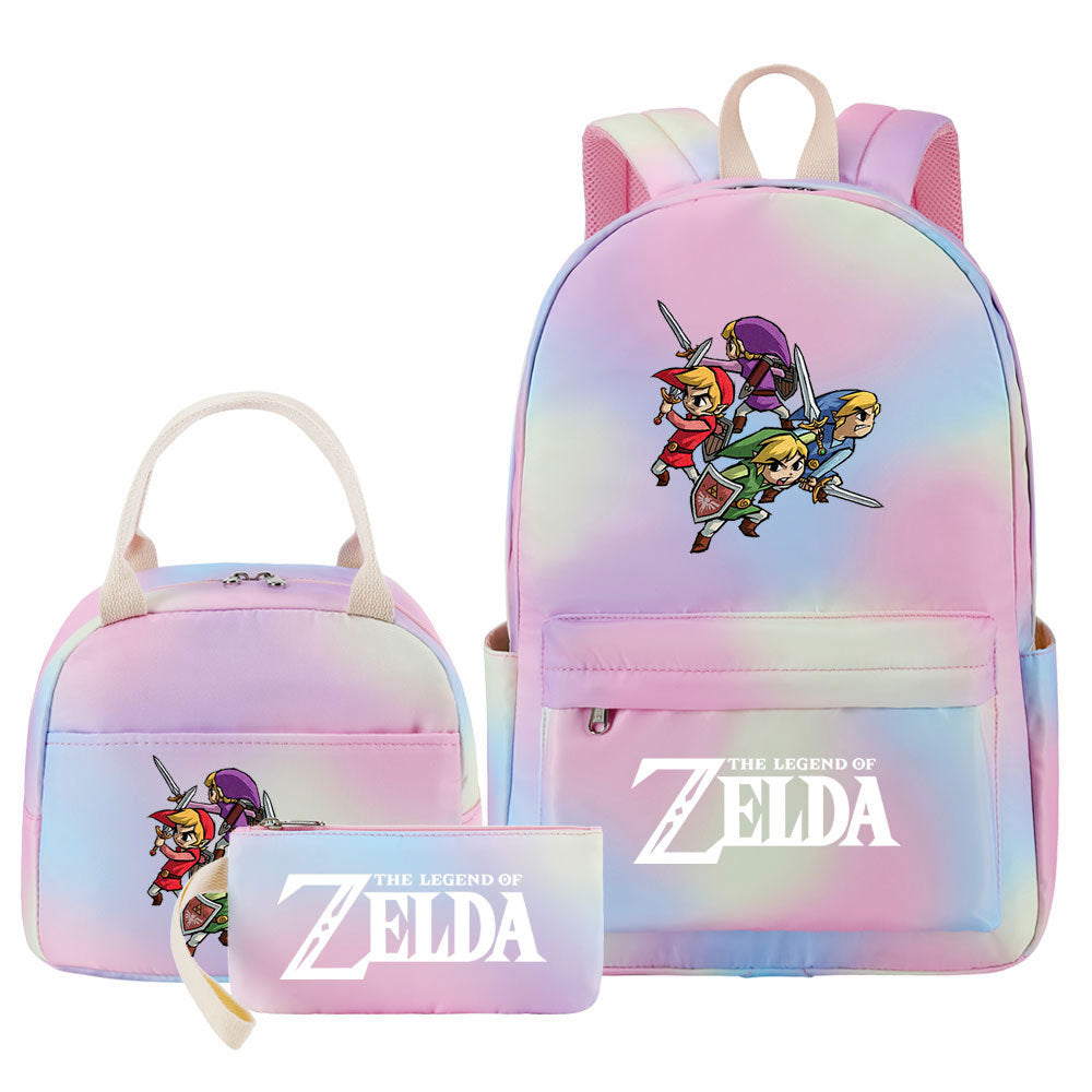 Legends of Zelda Pink Starry Sky SchoolBag Backpack Lunch Box Bag Book Pencil Bags  3pcs Set