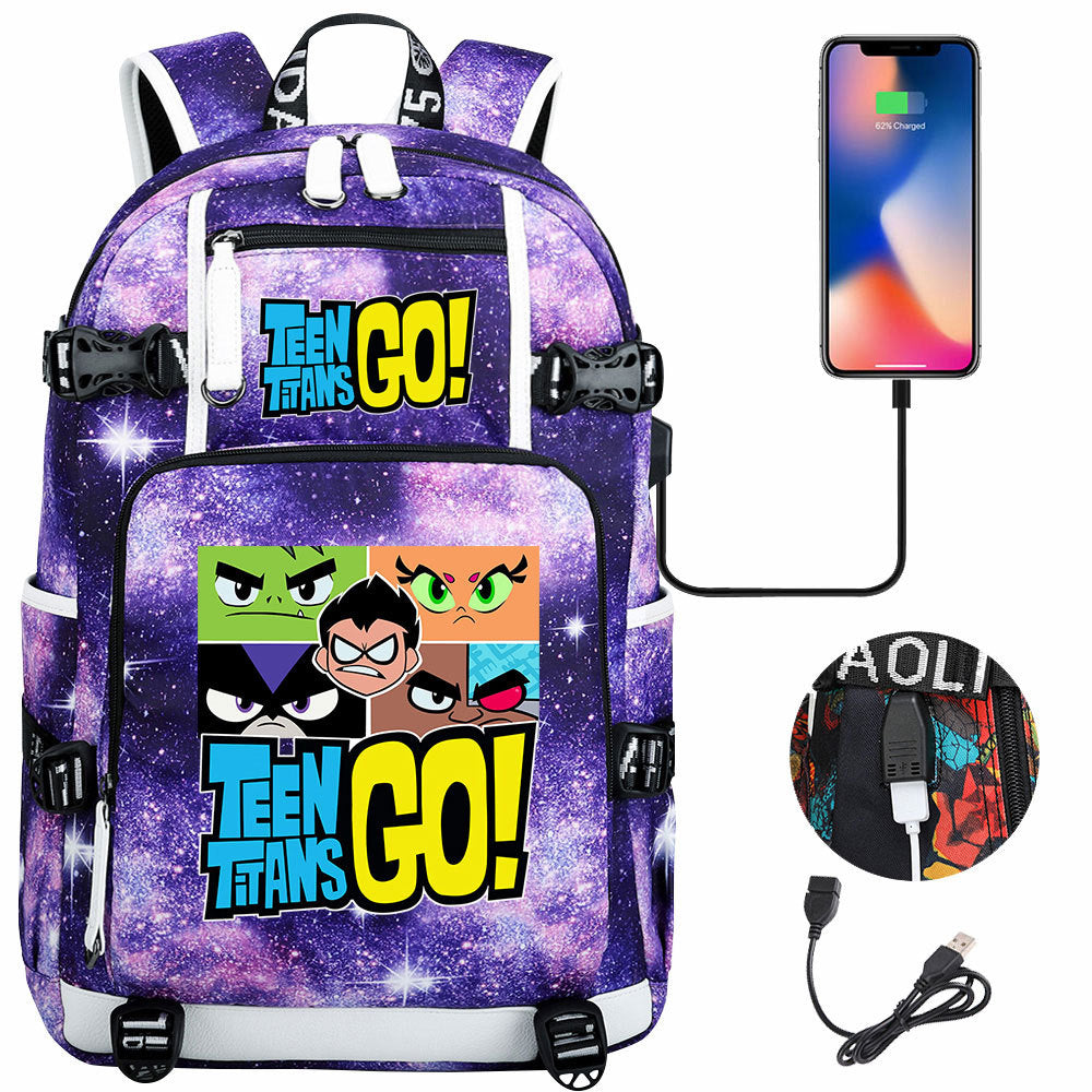 Teen Titans Go USB Charging Backpack School NoteBook Laptop Travel Bags