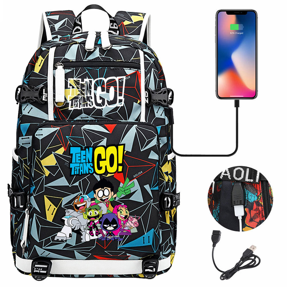 Teen Titans Go USB Charging Backpack School NoteBook Laptop Travel Bags