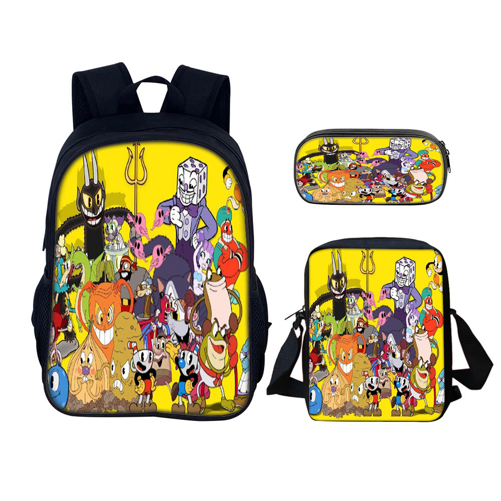 Cuphead Schoolbag Backpack Lunch Bag Pencil Case 3pcs Set Gift for Kids Students