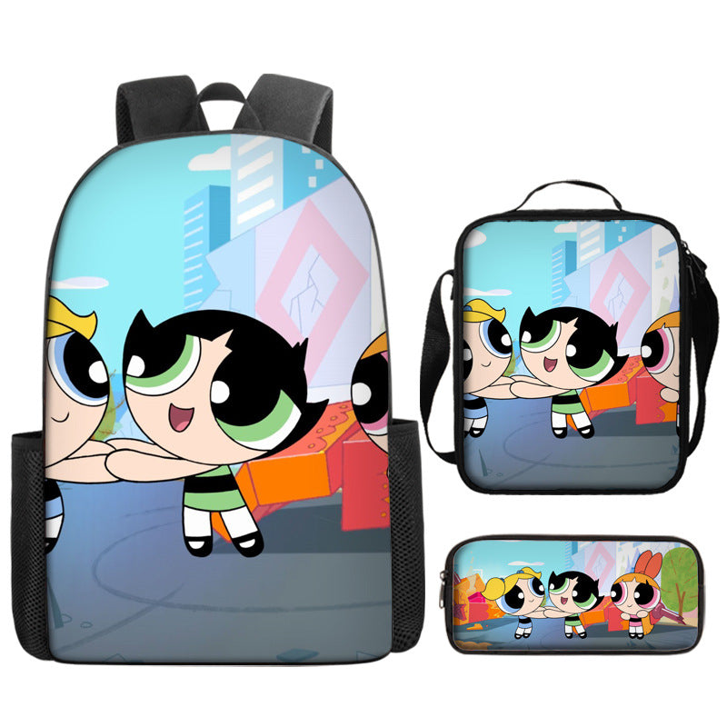 The Powerpuff Girls Schoolbag Backpack Lunch Bag Pencil Case 3pcs Set Gift for Kids Students