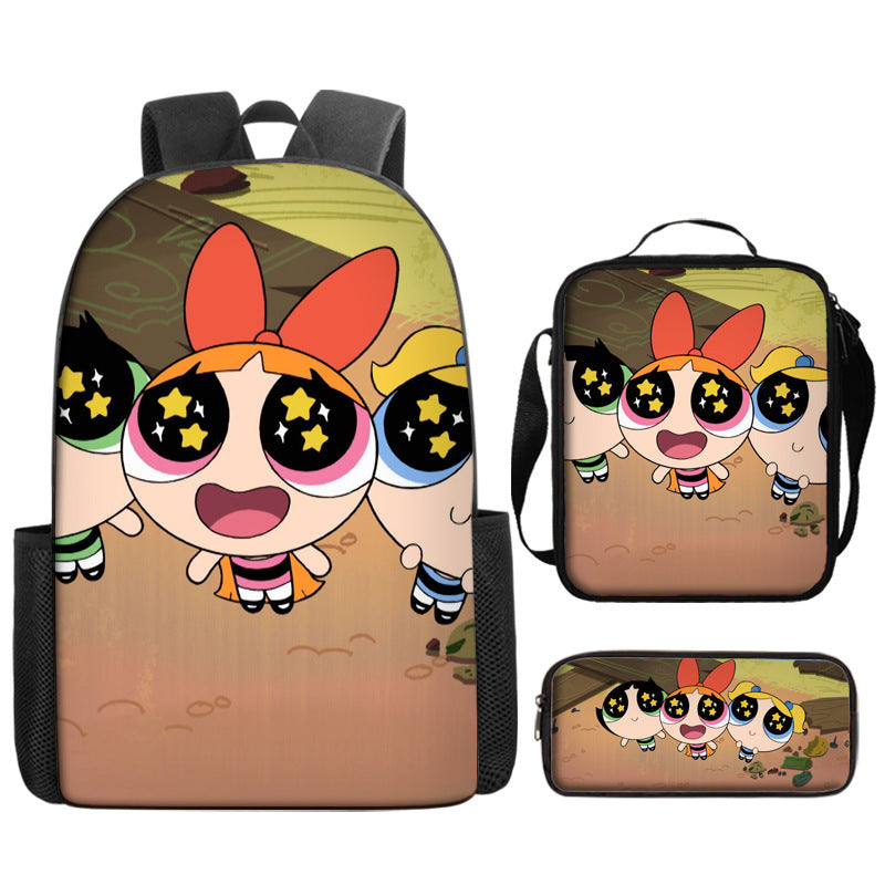 The Powerpuff Girls Schoolbag Backpack Lunch Bag Pencil Case 3pcs Set Gift for Kids Students