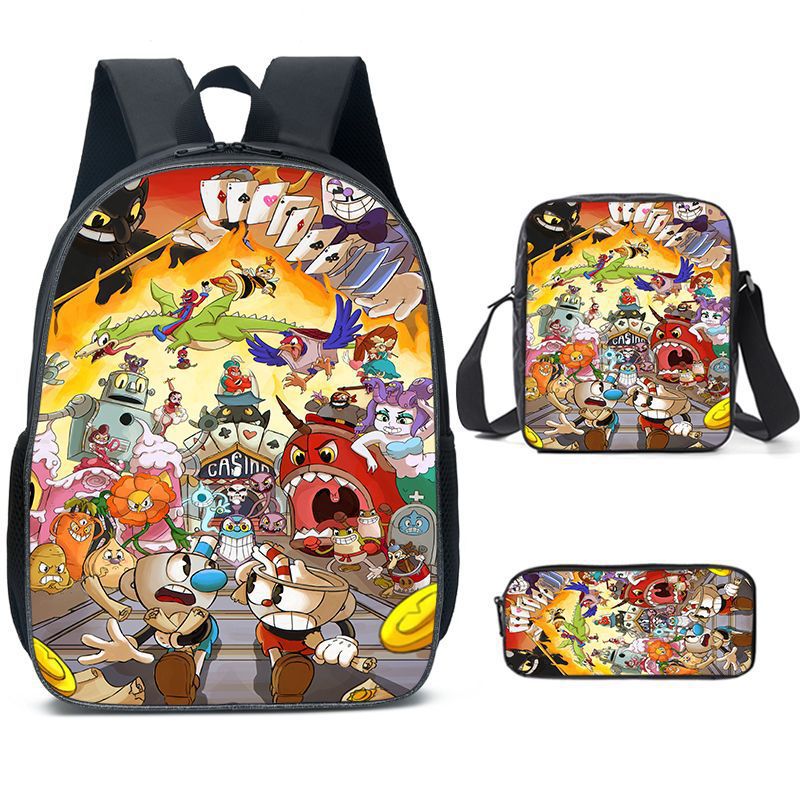 Cuphead Schoolbag Backpack Lunch Bag Pencil Case 3pcs Set Gift for Kids Students