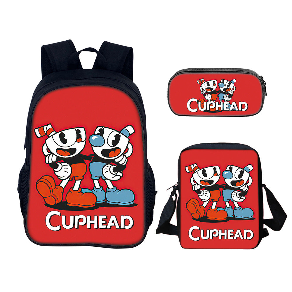 Cuphead Schoolbag Backpack Lunch Bag Pencil Case 3pcs Set Gift for Kids Students