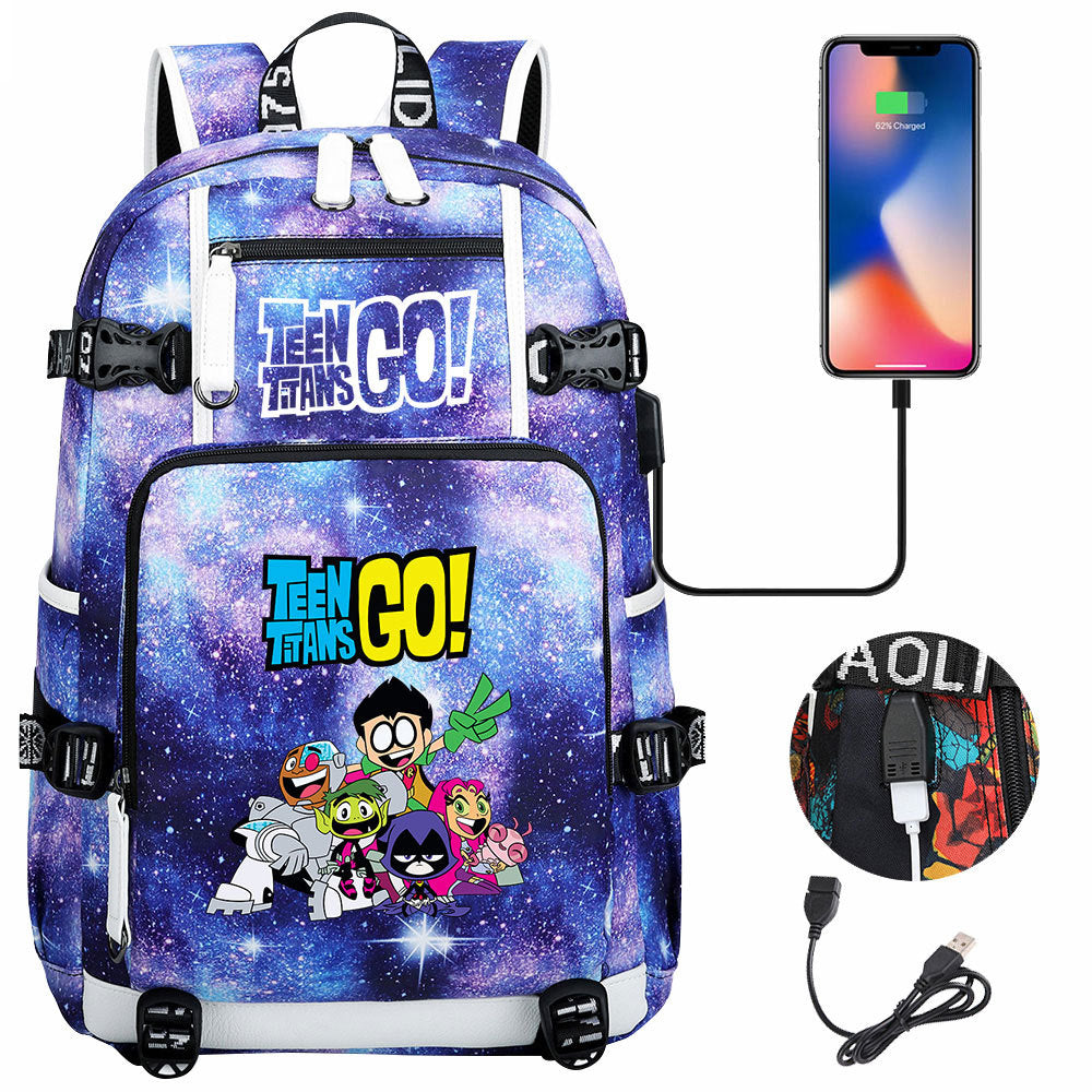 Teen Titans Go USB Charging Backpack School NoteBook Laptop Travel Bags