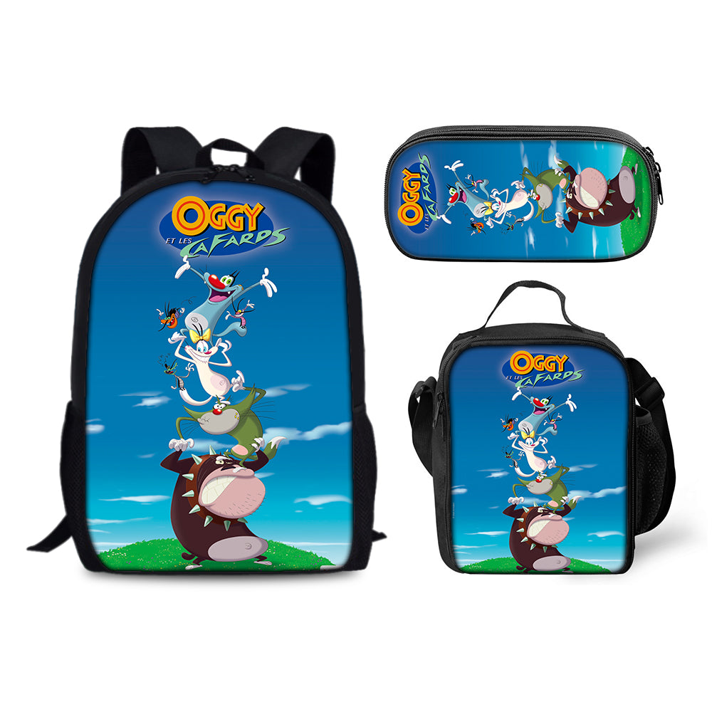 Oggy and the Cockroaches Schoolbag Backpack Lunch Bag Pencil Case 3pcs Set Gift for Kids Students