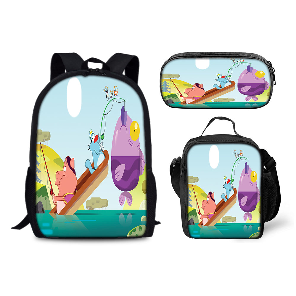 Oggy and the Cockroaches Schoolbag Backpack Lunch Bag Pencil Case 3pcs Set Gift for Kids Students