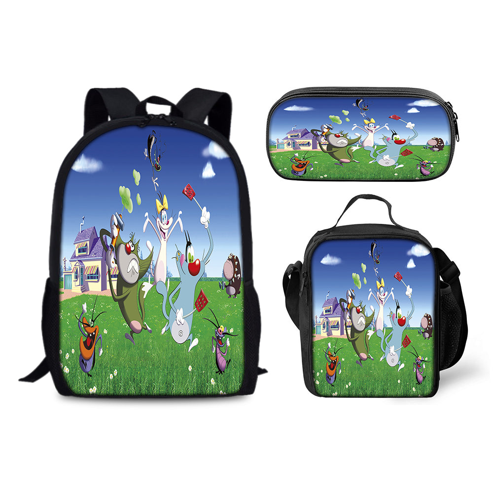 Oggy and the Cockroaches Schoolbag Backpack Lunch Bag Pencil Case 3pcs Set Gift for Kids Students