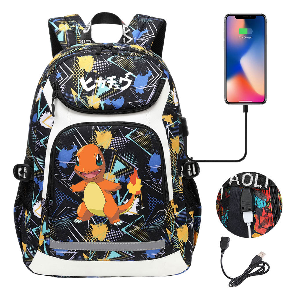 Pikachu Evee Gengar USB Charging Backpack School NoteBook Laptop Travel Bags