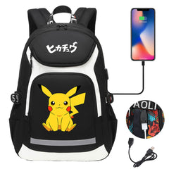 Pikachu Evee Gengar USB Charging Backpack School NoteBook Laptop Travel Bags