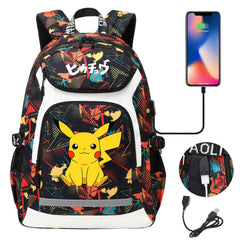 Pikachu Evee Gengar USB Charging Backpack School NoteBook Laptop Travel Bags