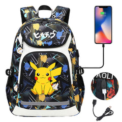 Pikachu Evee Gengar USB Charging Backpack School NoteBook Laptop Travel Bags