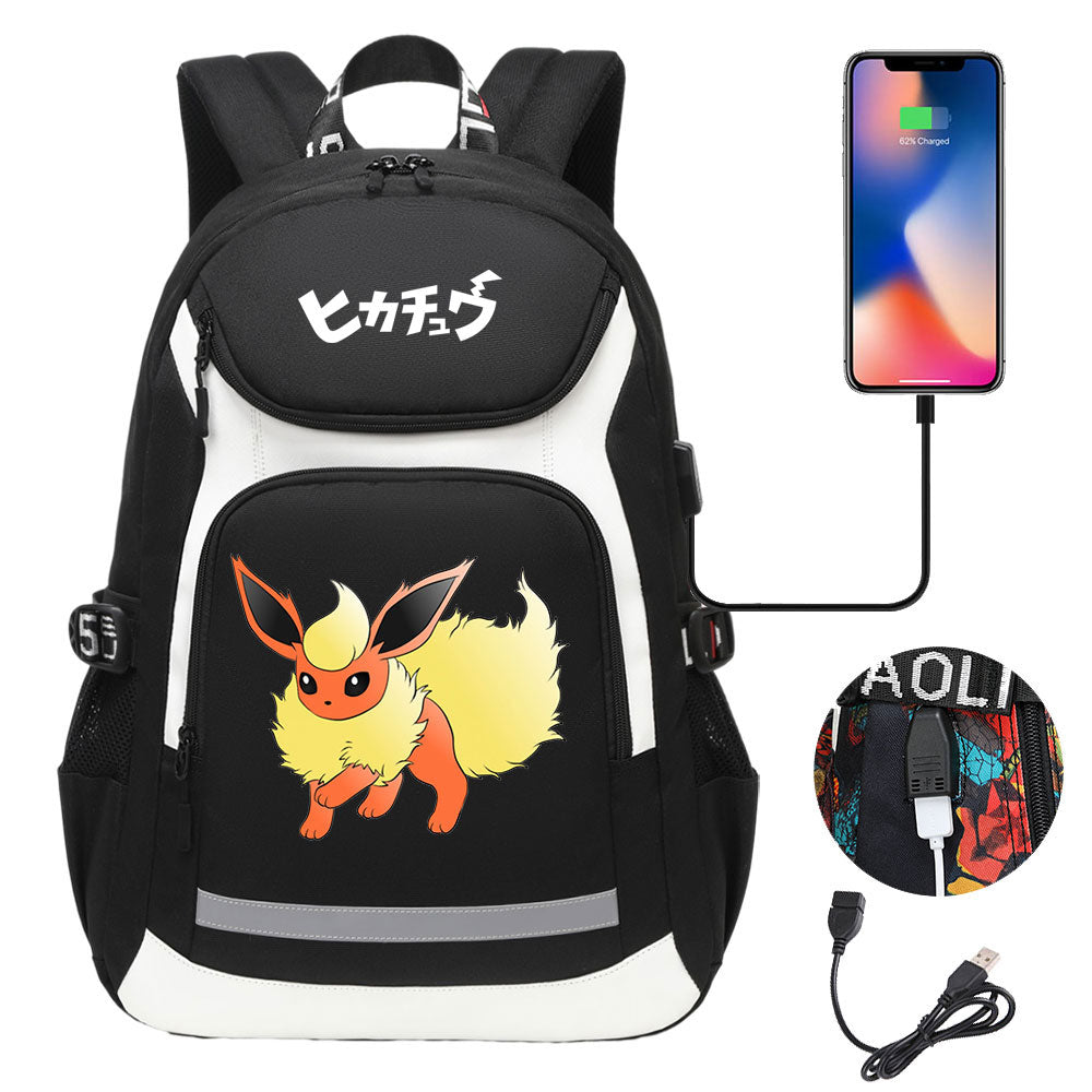 Pikachu Evee Gengar USB Charging Backpack School NoteBook Laptop Travel Bags