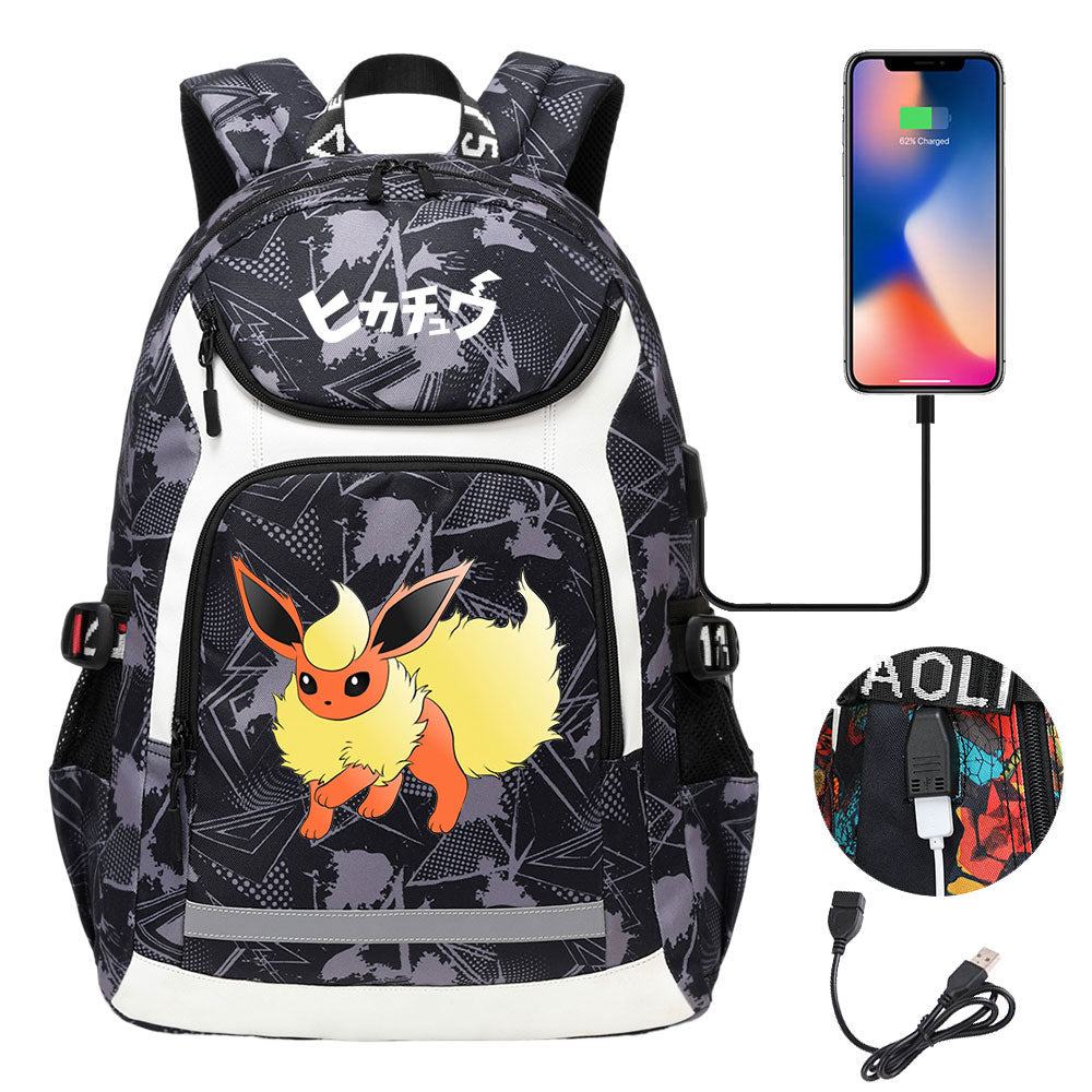 Pikachu Evee Gengar USB Charging Backpack School NoteBook Laptop Travel Bags