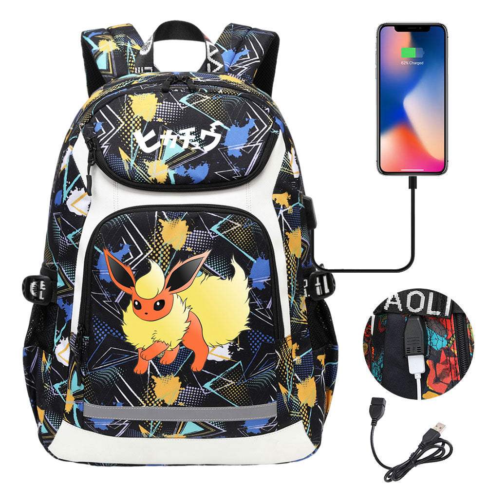 Pikachu Evee Gengar USB Charging Backpack School NoteBook Laptop Travel Bags