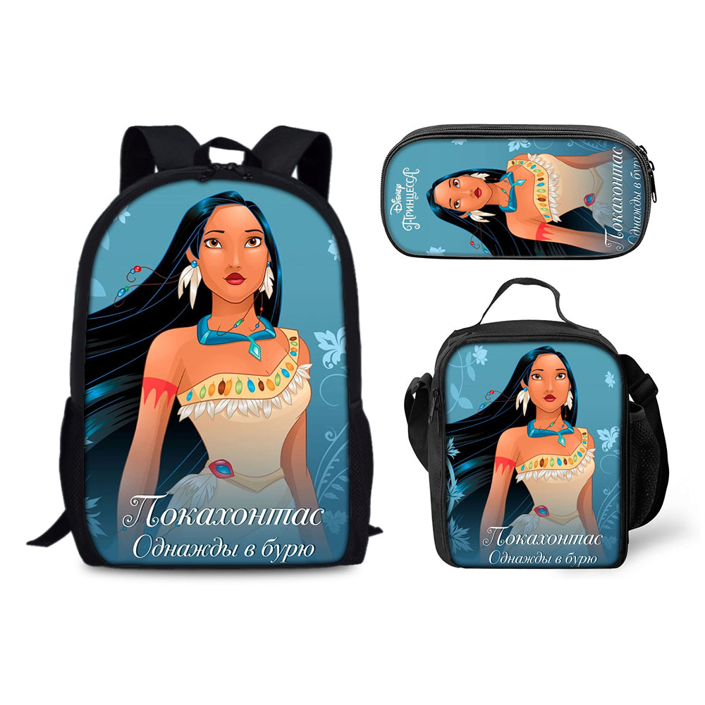 Pocahontas Schoolbag Backpack Lunch Bag Pencil Case 3pcs Set Gift for Kids Students