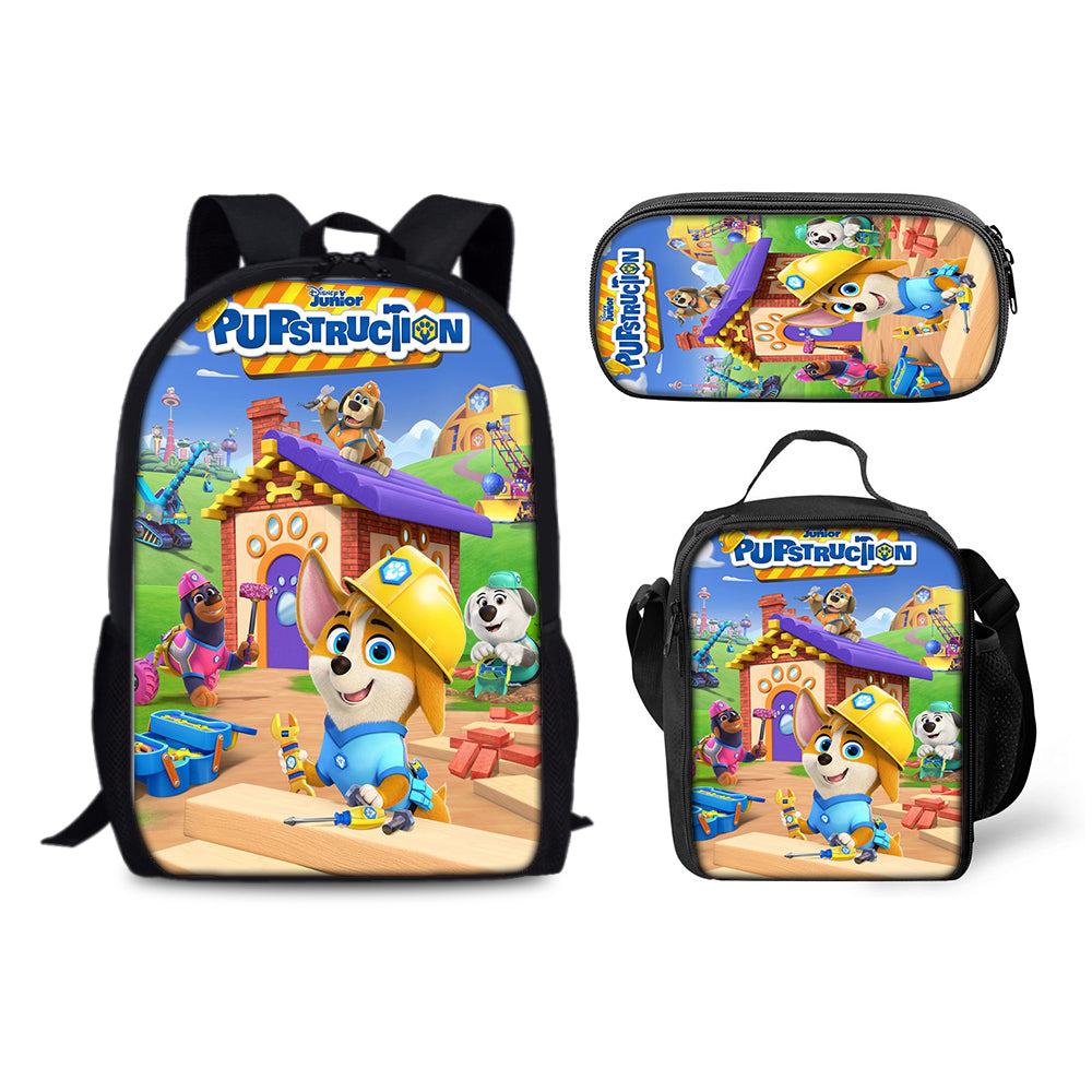 Pupstruction Schoolbag Backpack Lunch Bag Pencil Case 3pcs Set Gift for Kids Students