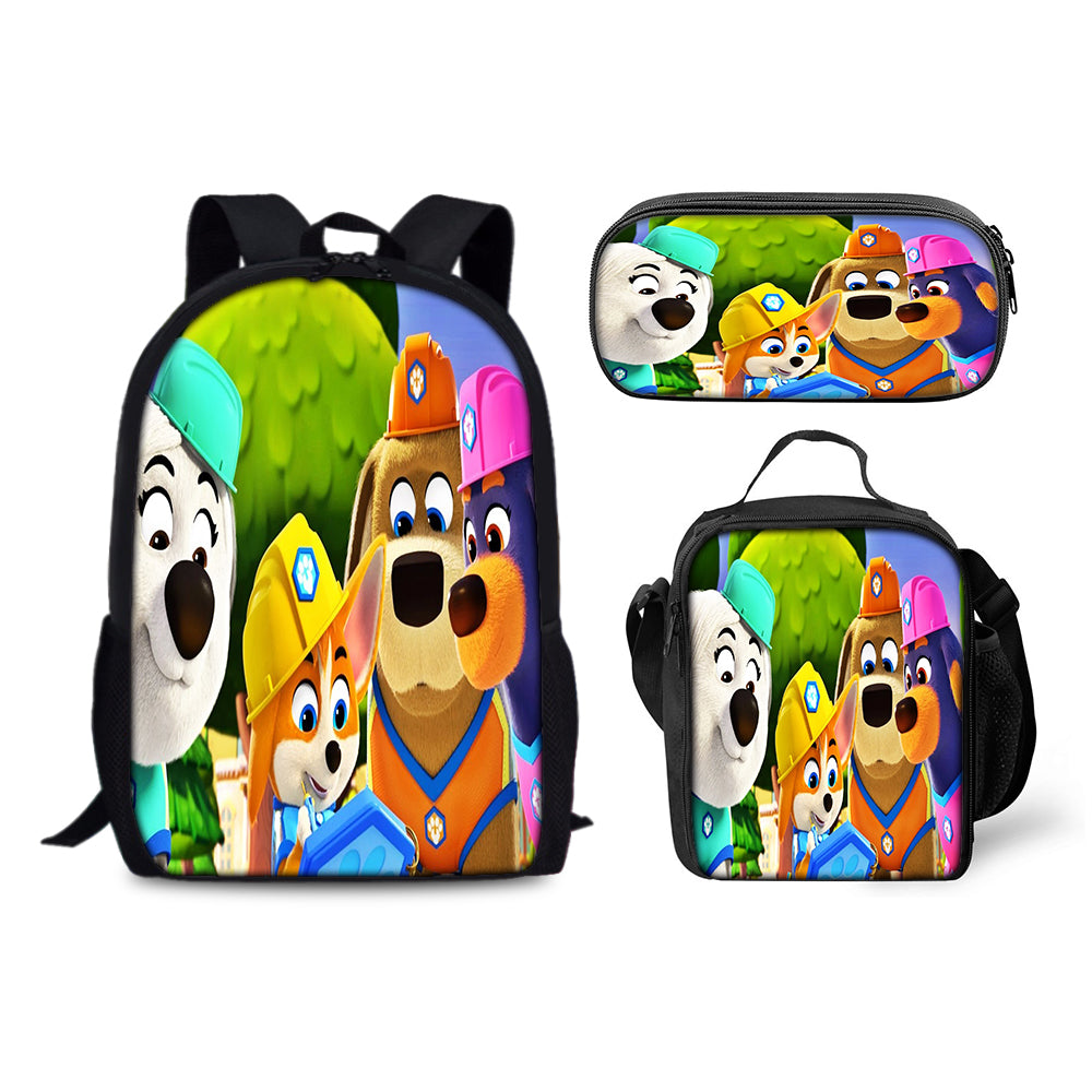 Pupstruction Schoolbag Backpack Lunch Bag Pencil Case 3pcs Set Gift for Kids Students