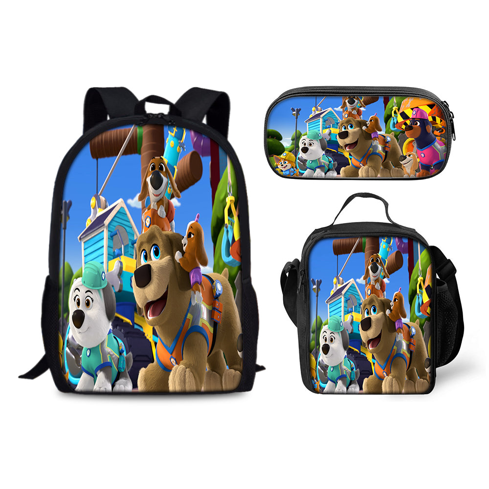 Pupstruction Schoolbag Backpack Lunch Bag Pencil Case 3pcs Set Gift for Kids Students