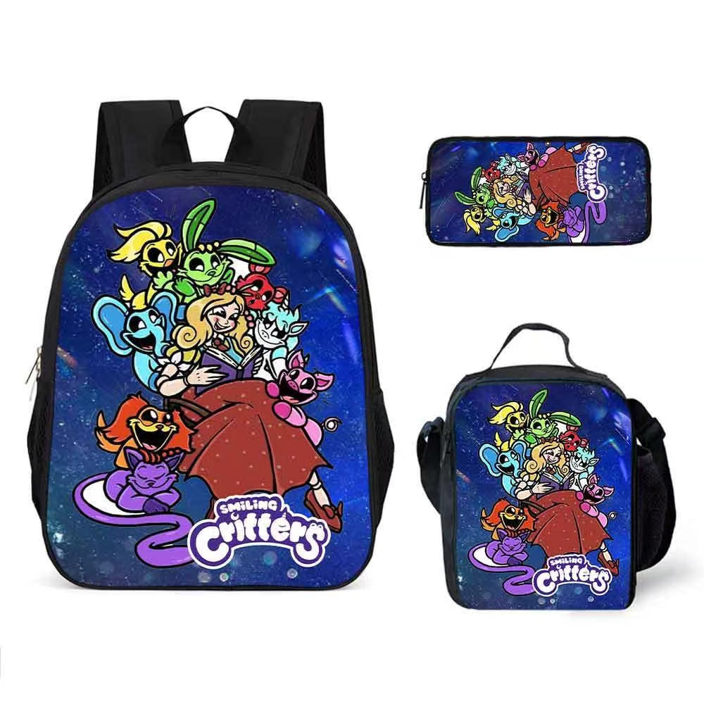 Smiling Critters Schoolbag Backpack Lunch Bag Pencil Case 3pcs Set Gift for Kids Students