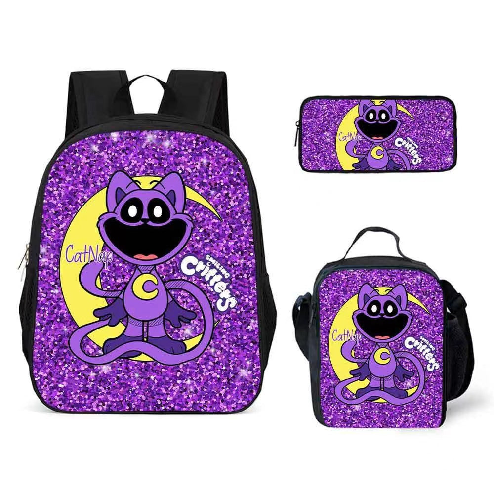 Smiling Critters Schoolbag Backpack Lunch Bag Pencil Case 3pcs Set Gift for Kids Students
