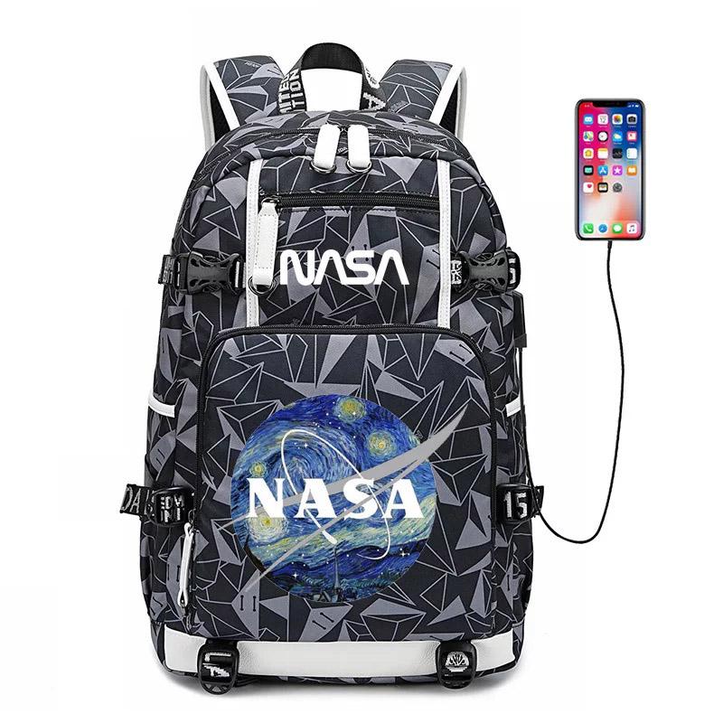 Space USB Charging Backpack School NoteBook Laptop Travel Bags