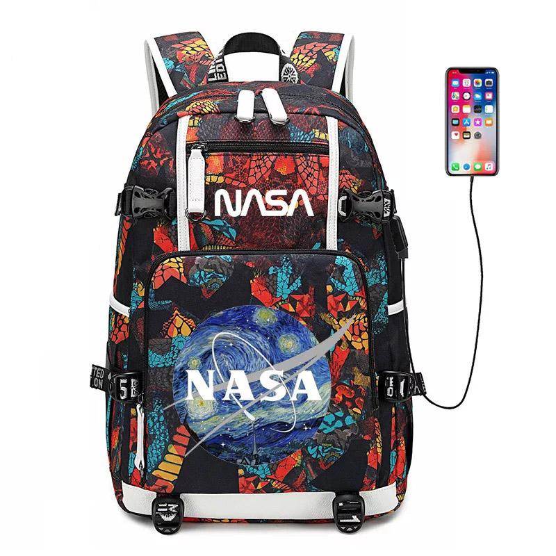 Space USB Charging Backpack School NoteBook Laptop Travel Bags