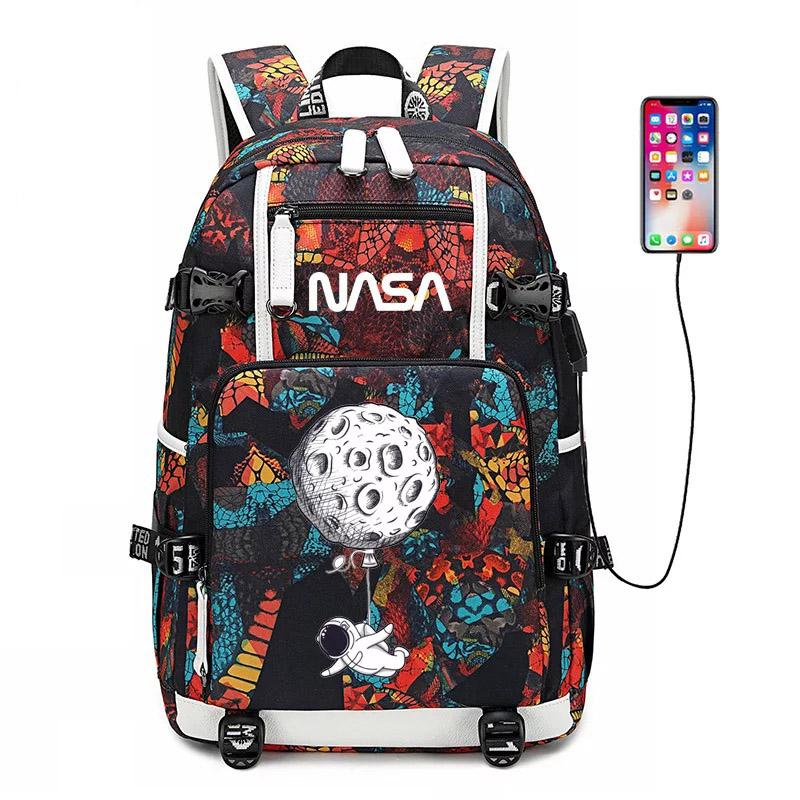 Space USB Charging Backpack School NoteBook Laptop Travel Bags