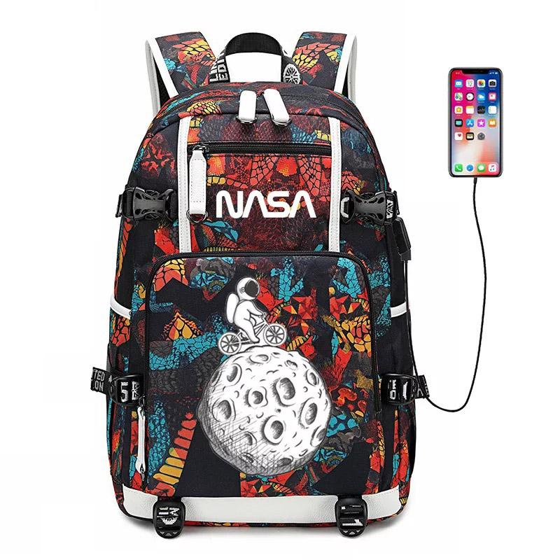 Space USB Charging Backpack School NoteBook Laptop Travel Bags