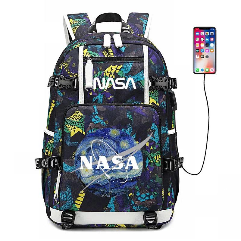 Space USB Charging Backpack School NoteBook Laptop Travel Bags