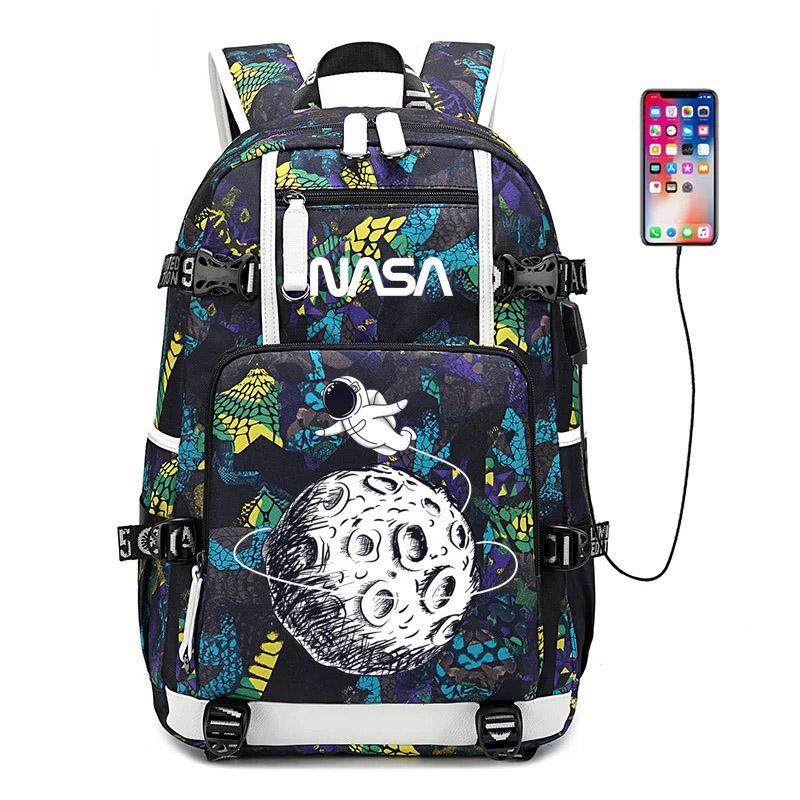 Space USB Charging Backpack School NoteBook Laptop Travel Bags