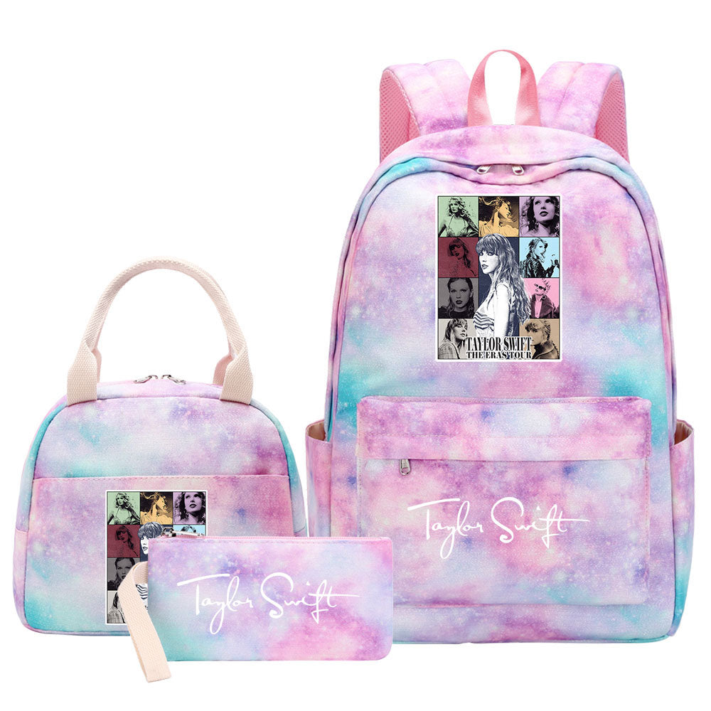 Taylor Swift Pink Starry Sky SchoolBag Backpack Lunch Box Bag Book Pencil Bags 3pcs Set