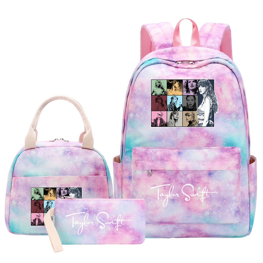 Taylor Swift Pink Starry Sky SchoolBag Backpack Lunch Box Bag Book Pencil Bags 3pcs Set