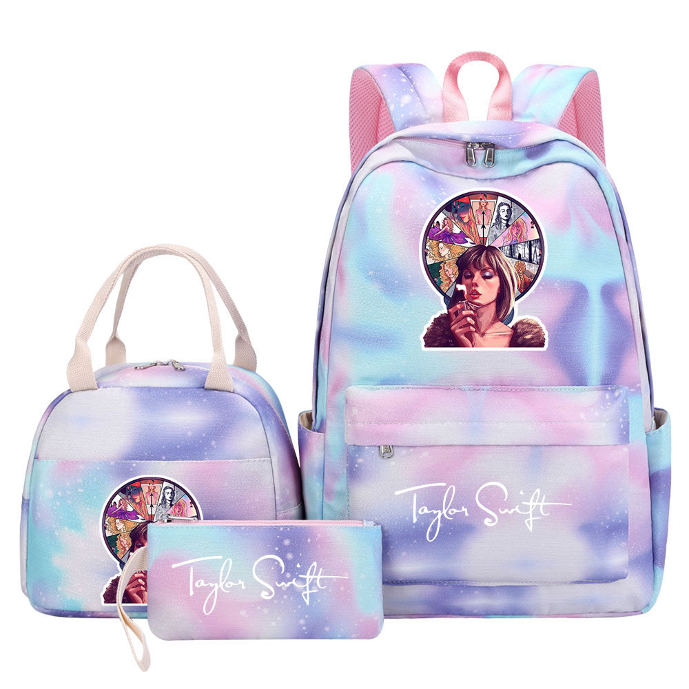 Taylor Swift Pink Starry Sky SchoolBag Backpack Lunch Box Bag Book Pencil Bags 3pcs Set