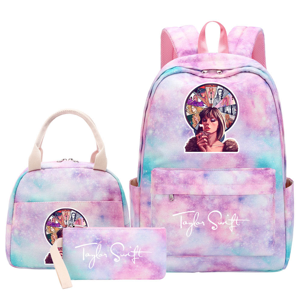 Taylor Swift Pink Starry Sky SchoolBag Backpack Lunch Box Bag Book Pencil Bags 3pcs Set