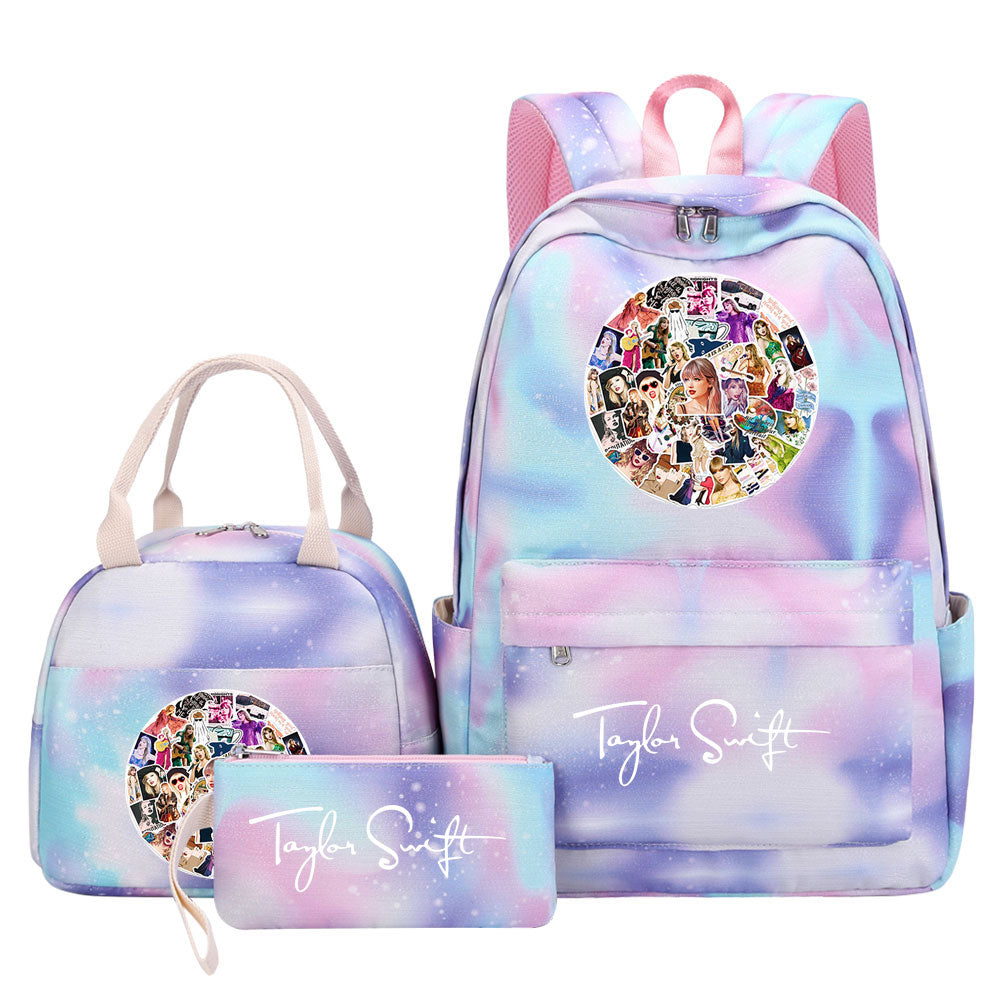 Taylor Swift Pink Starry Sky SchoolBag Backpack Lunch Box Bag Book Pencil Bags 3pcs Set