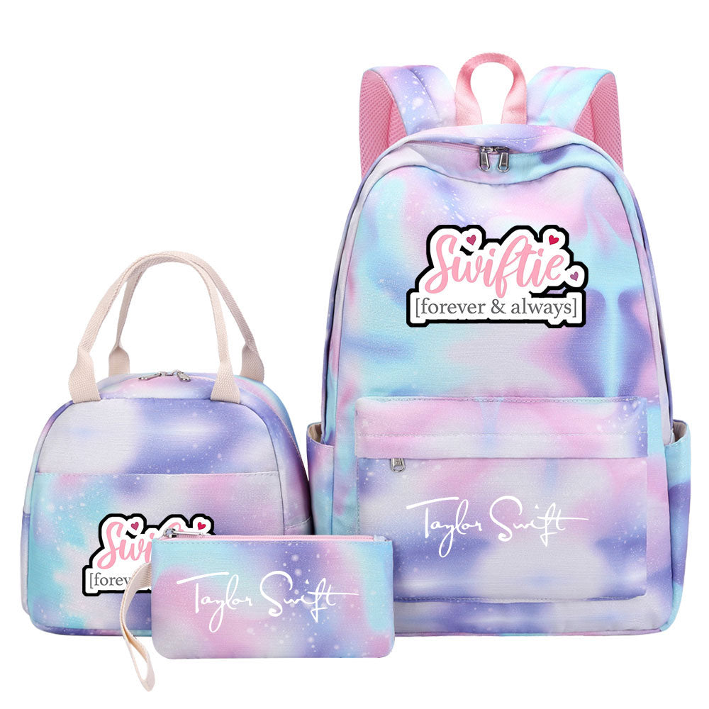 Taylor Swift Pink Starry Sky SchoolBag Backpack Lunch Box Bag Book Pencil Bags 3pcs Set