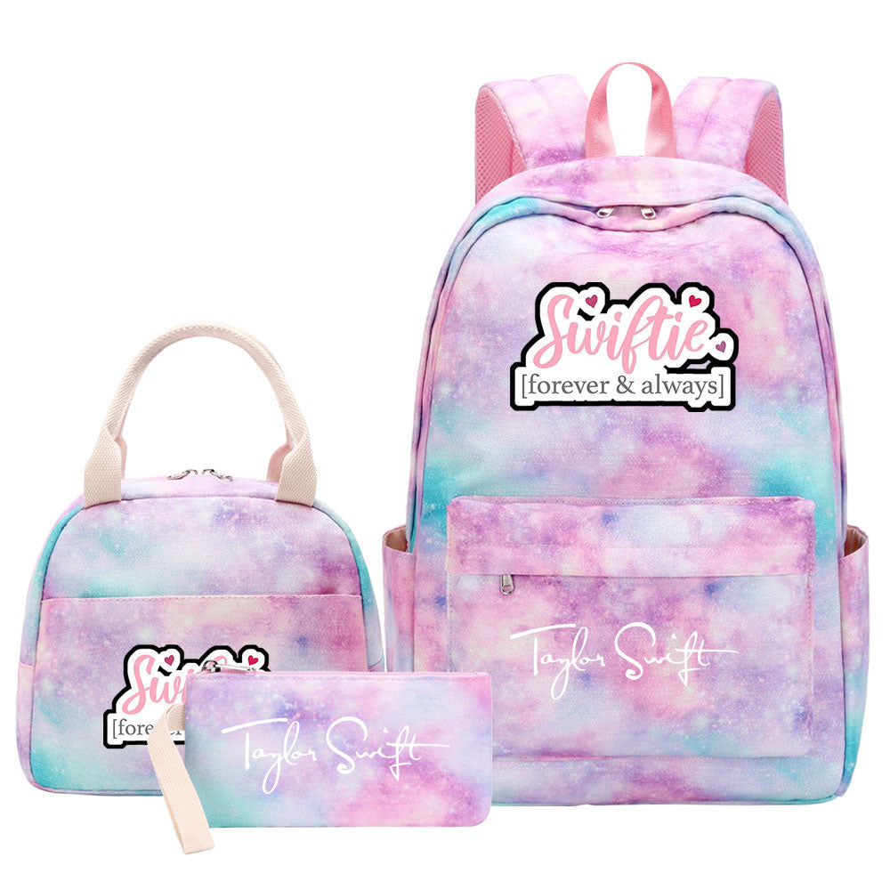 Taylor Swift Pink Starry Sky SchoolBag Backpack Lunch Box Bag Book Pencil Bags 3pcs Set